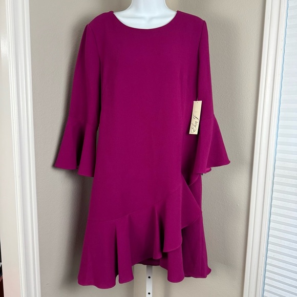 Eliza J Magenta Fuchasia Bell Sleeve Ruffle Dress Size 12 NEW - Picture 2 of 10